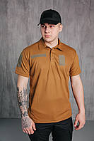 Футболка поло с липучками CoolPass цвет койот / Тактическая мужская тениска в цвете койот потоотводящая 52