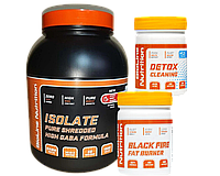 Эффективная Жиросжигательный Набор:1,5 кг изолят вкус клубника BioLine + BLACK FIRE FAT BURNER + DETOX