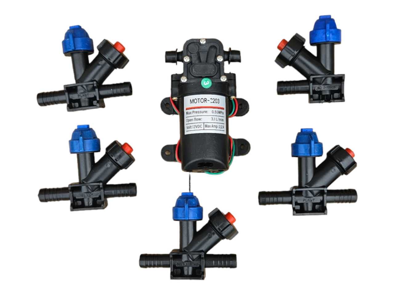 Комплект для саморобного обприскувача 1 насос ( 3.1л/хв ) 5 форсунок