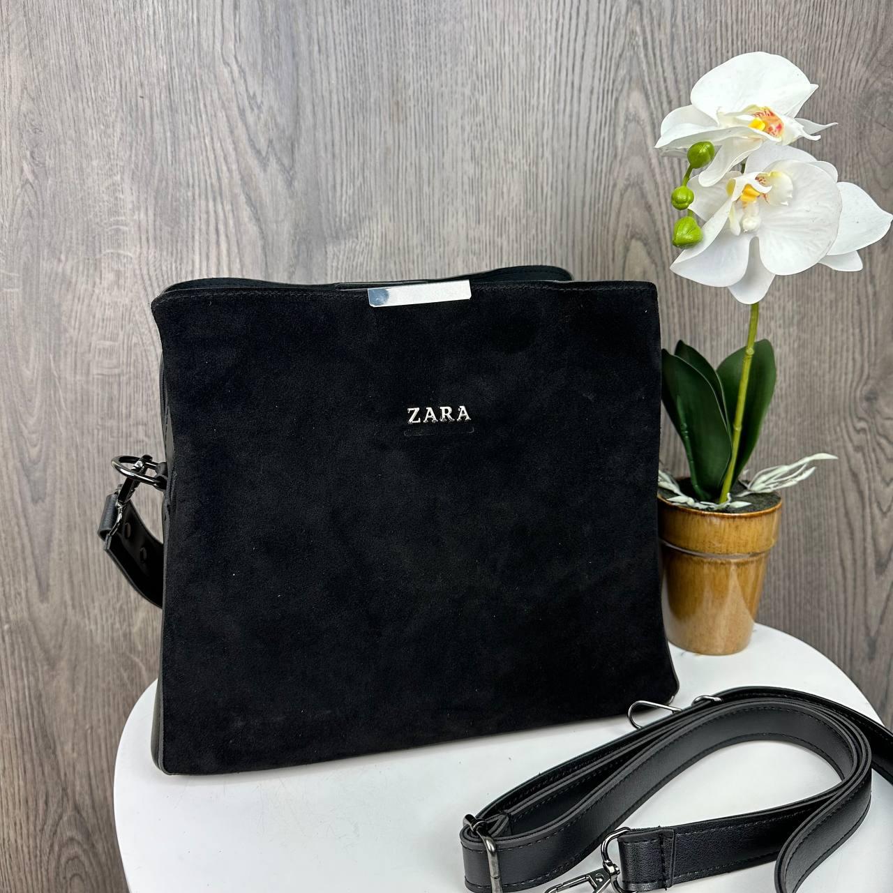 Жіноча сумка замшева стиль Zara, сумочка Зара чорна натуральна замша MSH