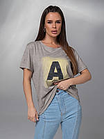 Винтажная футболка цвета хаки с принтом, размер S