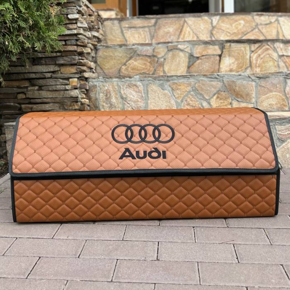Органайзер у багажник з логотипом Audi з екошкіри, коньячний, 80 см, бокс у багажник, фото 1