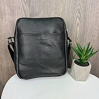 Модна чоловіча сумка-планшетка шкіряна чорна, чоловіча сумка Босс MSH