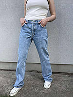 Женские стильные джинсы, прямые с высокой посадкой в синем цвете, 29-36