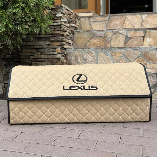 Органайзер в багажник з вишивкою Lexus, бежевий, 80см, автомобільний органайзер в авто