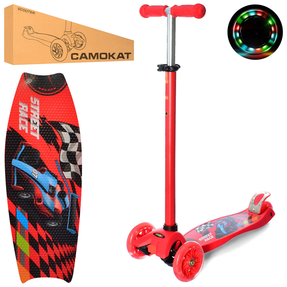 Дитячий триколісний самокат iTrike JR 3-055-R MAXI дизайн з малюнком, світло, фото 1