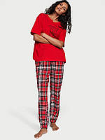 Оригинал М Пижама фланелевая Victoria's Secret Cotton & Flannel Tee-jama Set Красный