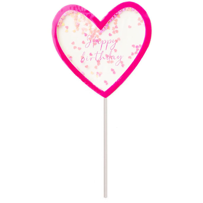Топпер для торта Серце Happy Birthday з конфетті рожеві серця | Рожевий