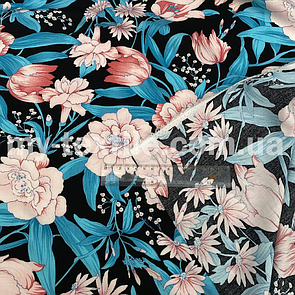 Штапель прінтованний Великі квіти на чорному