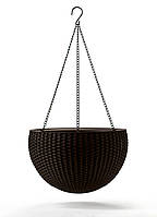Горшок для растений Keter Rattan hanging sphere с цепками подвесной, темно-коричневый, 8,6 л