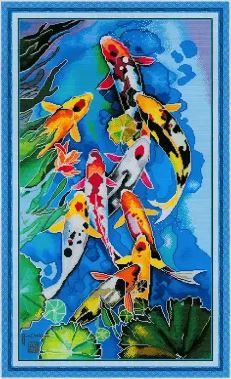 Набір для вишивання за нанесеною на канву схемою "Koi Carp". AIDA 14CT printed 43*71 см