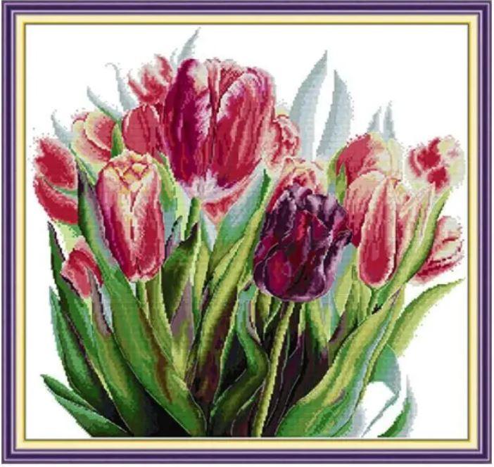 Набір для вишивання за нанесеною на канву схемою "Watercolor Tulip". AIDA 14CT printed 52*50 см