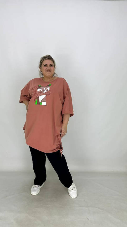 Трикотажна подовжена вільна туніка "Котик" з якісним накатом 62-68 70-74, фото 1