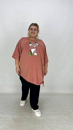 Трикотажна подовжена вільна туніка "Котик" з якісним накатом 62-68 70-74, фото 4