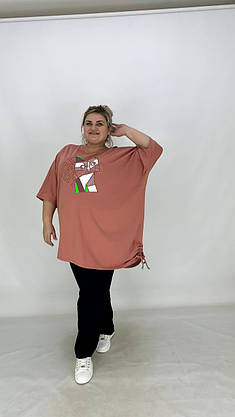 Трикотажна подовжена вільна туніка "Котик" з якісним накатом 62-68 70-74, фото 3