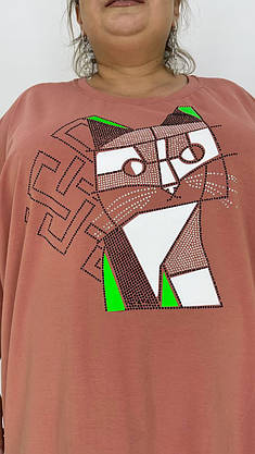 Трикотажна подовжена вільна туніка "Котик" з якісним накатом 62-68 70-74, фото 5