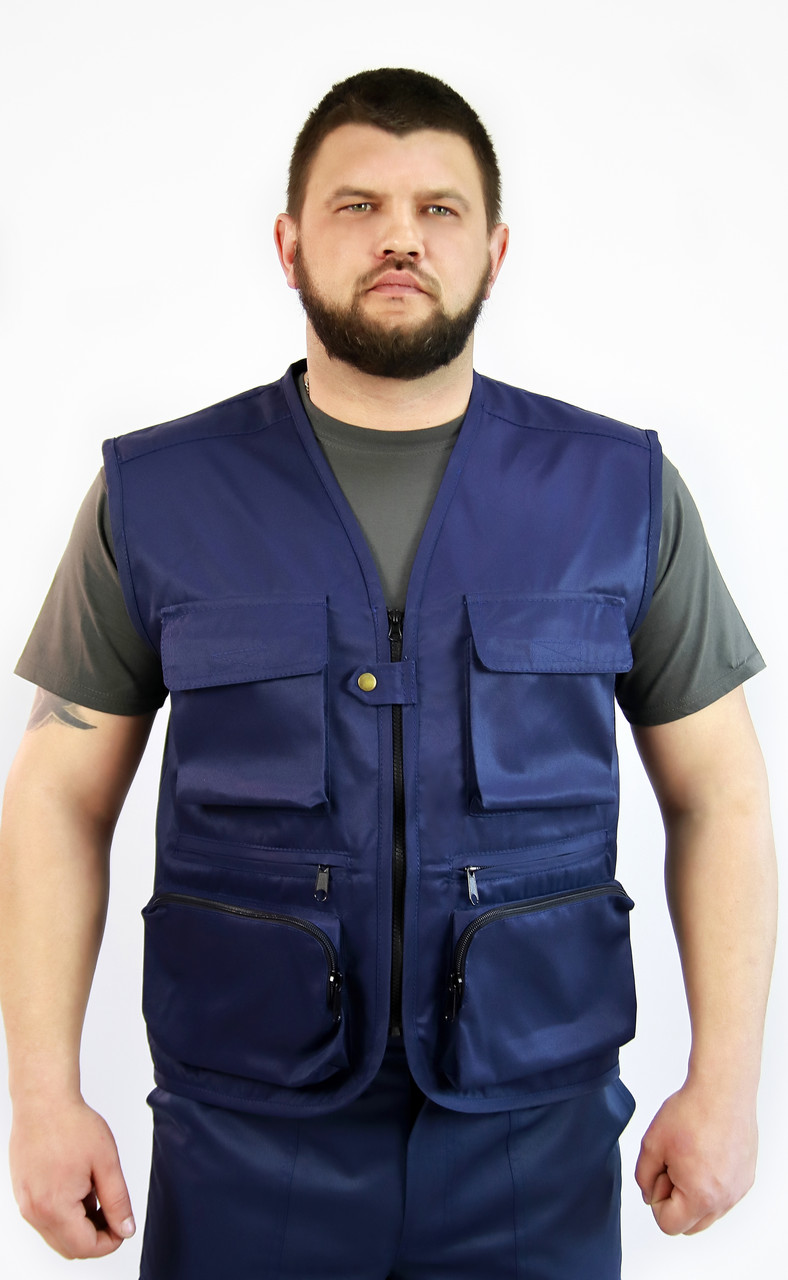 Жилет рабочий "Атлант" с карманами синий, мужская спецодежда: продажа ...
