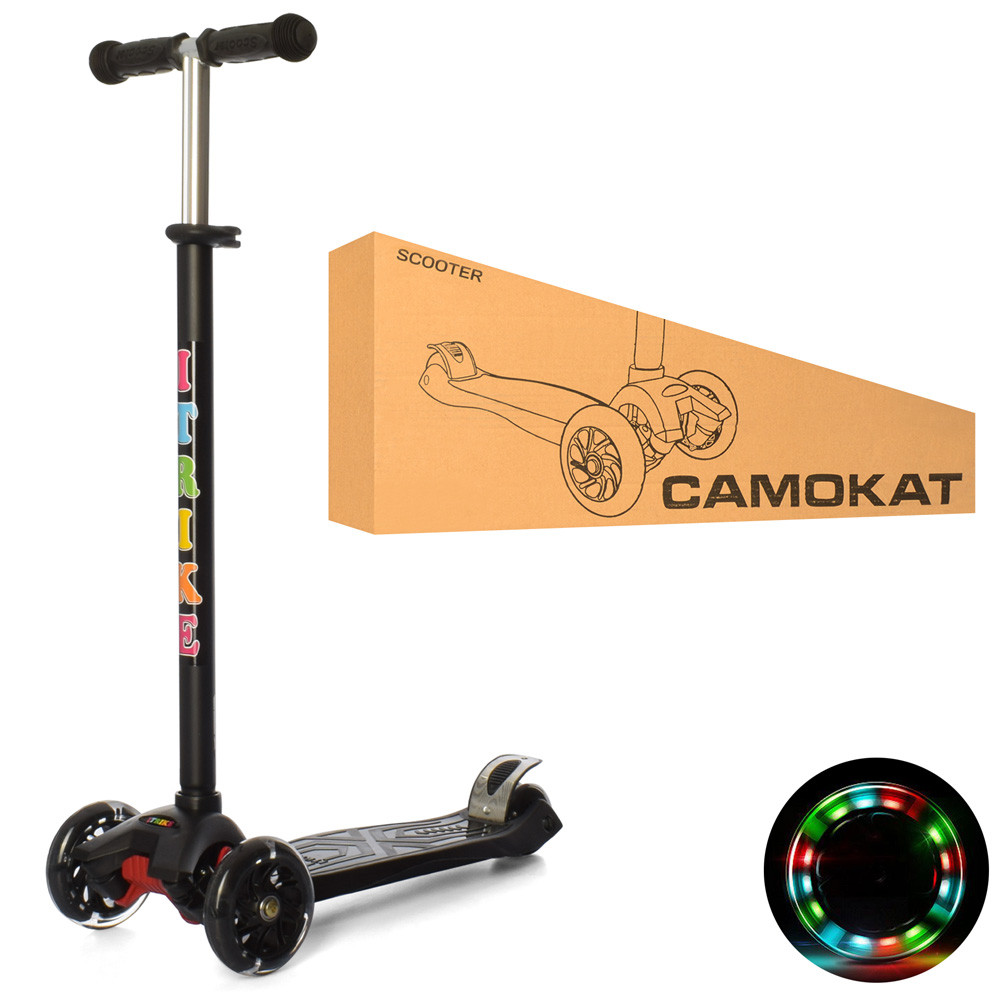 Дитячий триколісний самокат iTrike JR 3-003-B MAXI світні колеса, підніжка 32-13 см, чорний, фото 1