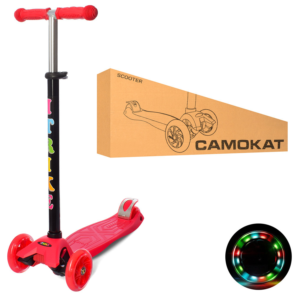 Дитячий триколісний самокат iTrike JR 3-003-R MAXI підсвітка коліс, червоний