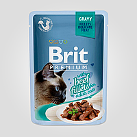 Влажный корм Brit Premium Cat Pouch для кошек, филе говядины в соусе, 85 г, пауч