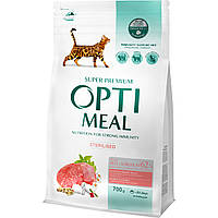 Сухой корм для кошек Optimeal для стерилизованных/кастрированных с высоким содержанием говядины и сорго 700 г