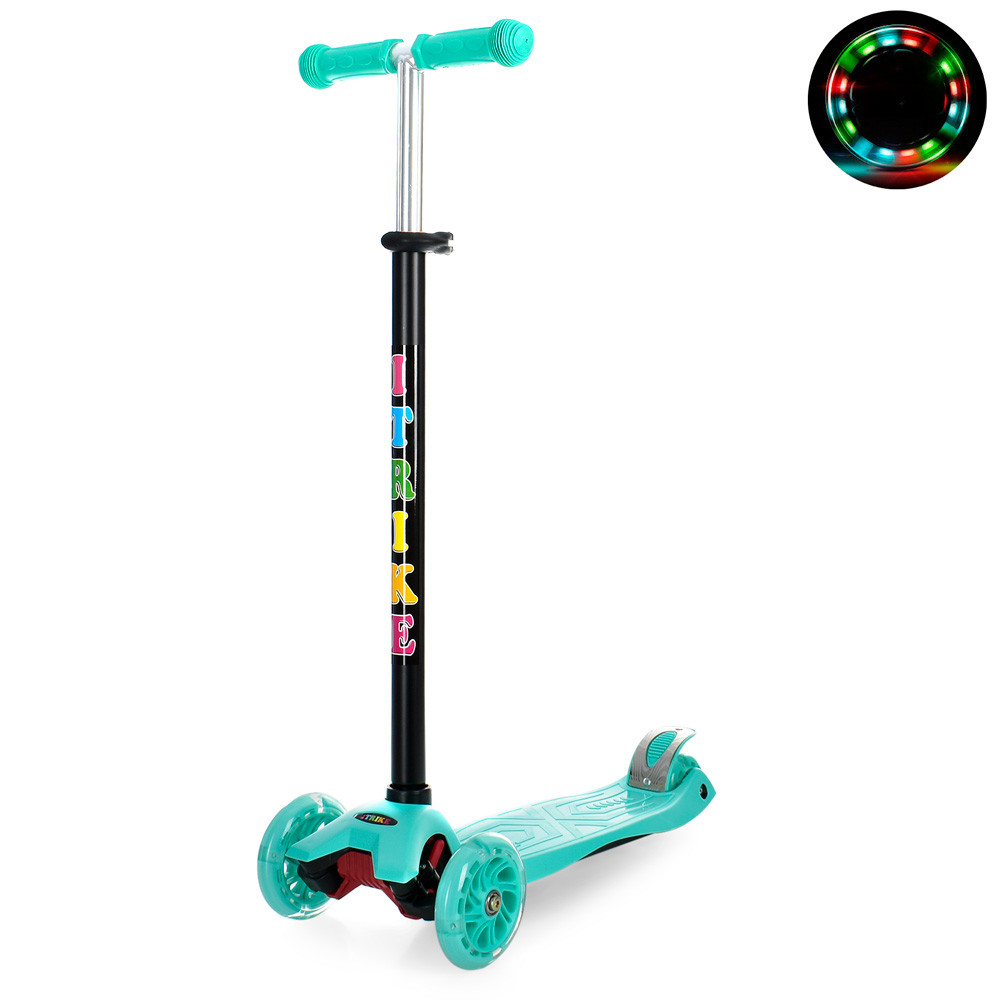 Дитячий триколісний самокат iTrike JR 3-003-M MAXI підсвітка коліс, бірюза, фото 1