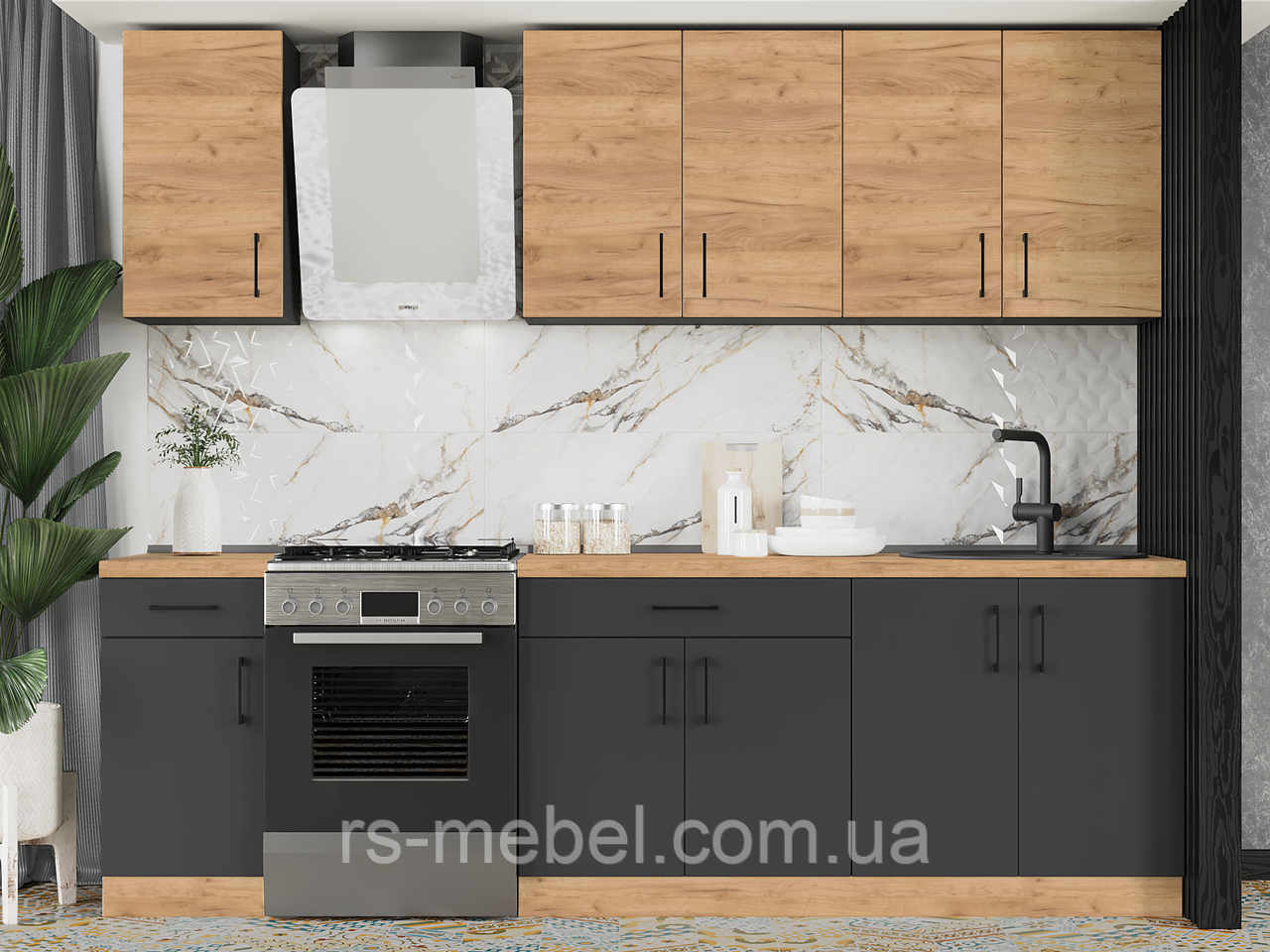 Кухня Оптіма К-3 (2,6 м/пог.), фасад антрацит + крафт золотий (Еверест)