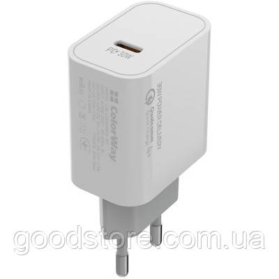 Зарядний пристрій ColorWay PD Port PPS USB Type-C (30 W) white (CW-CHS038PD-WT)