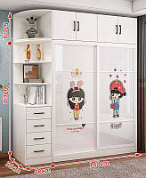 Шкаф для хранения в детскую. PH-62137 - Шкаф 140 см + верхний шкаф + боковой шкаф