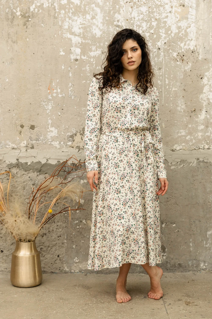 Плаття-сорочка із італійського штапеля міді довжини з квітами 42-52 розміри різні кольори