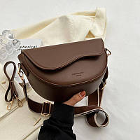Женская маленькая сумка багет клатч на плечо + 2 ремешка Темно коричневая