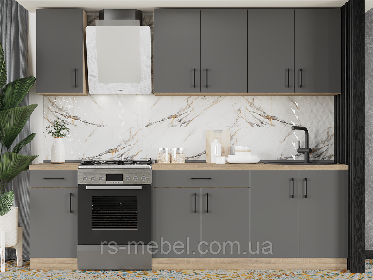 Кухня Оптіма К-3 (2,6 м/пог.), фасад графіт (Еверест)