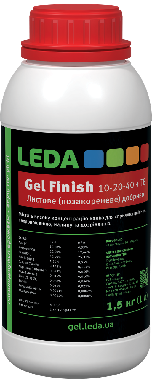 Добриво калійне комплексне Leda Gel Finish 10-20-40 + TE 1,5 кг (1 л) гелеве з мікро- та макроелементами, фото 1