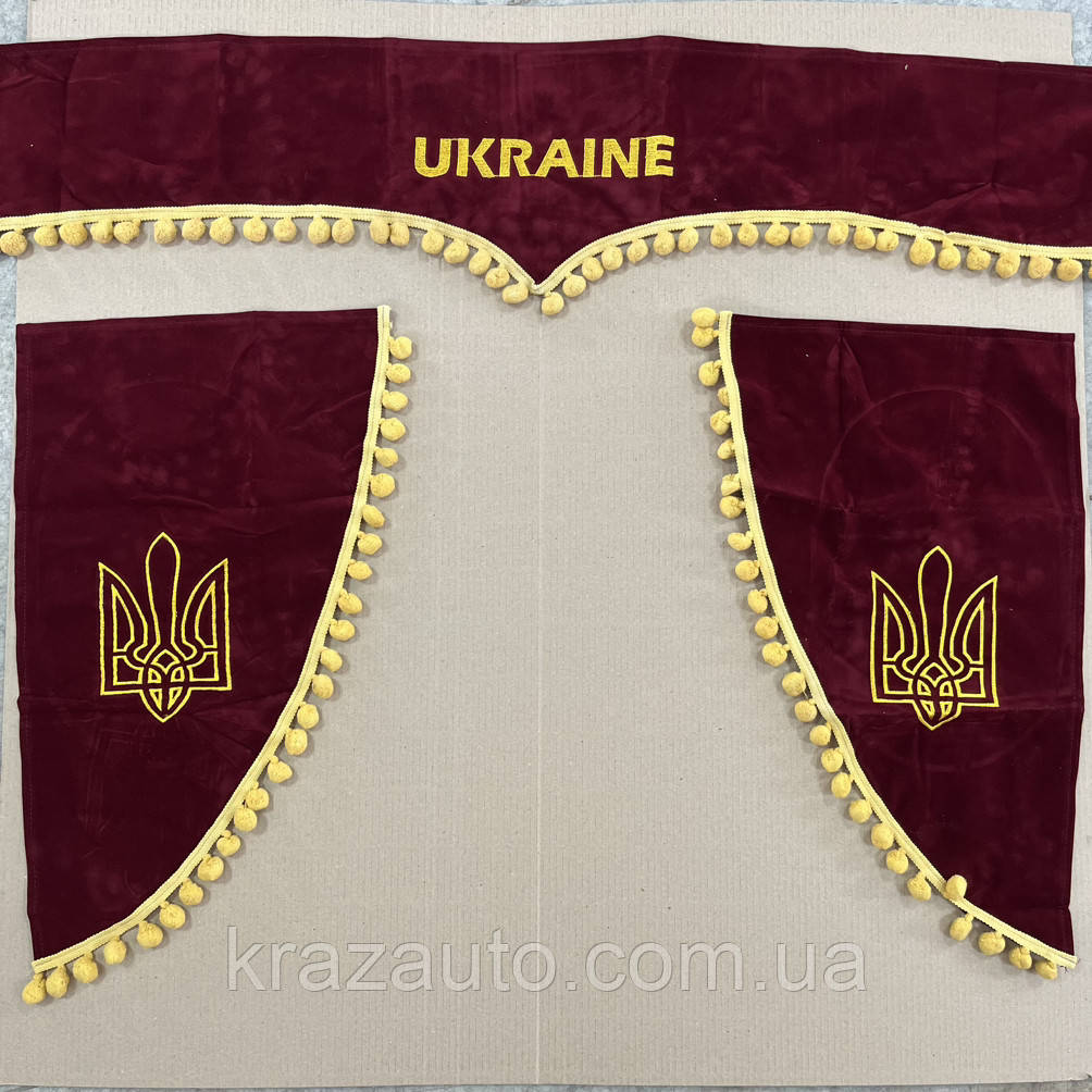Штори кабіни універсальні (бордові 2,2 м) (ламбрекен лобового скла, бічні куточки) "Україна" з кульками, фото 1