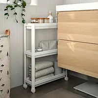 Стеллаж на колесиках для ванной комнаты этажерка полка тележка шкаф белый качественный стильный