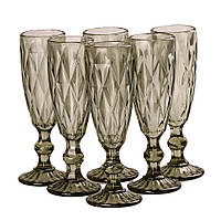 Набор бокалов Lugi для шампанского фигурных граненых из толстого стекла 6 штук зеленый (HP036GR)