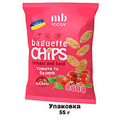 Baget CHIPS томат і базилік, натуральні сухарики пшеничні, легка закуска з собою у кіно чи на прогулянку