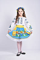Украинский костюм для девочки с голубой юбкой, вышитой лентами № 32 (122-152см.)