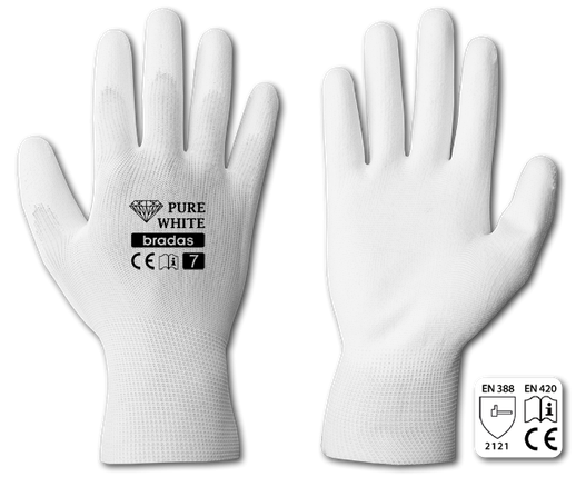 Рукавички захисні PURE WHITE поліуретан, розмір 8, RWPWH8, фото 1
