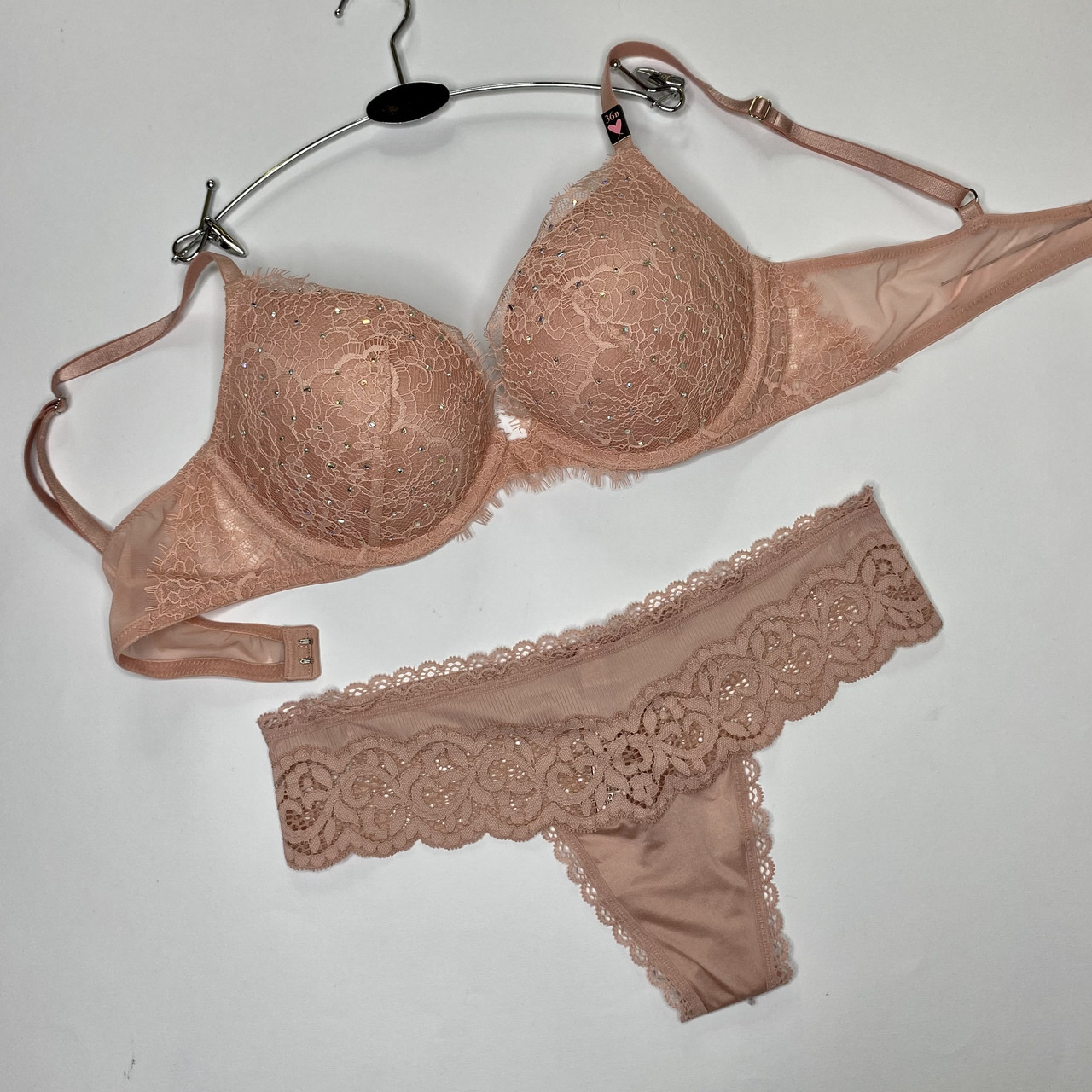 Комплект Білизни зі Стразами Victoria's Secret Dream Angels Push Up 36B (80B) / M, Рожевий