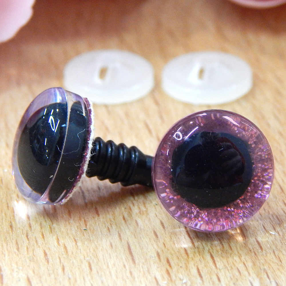 Вічка для іграшок блискучі, трапеція, 12 мм + кріплення, рожеві (2 шт)