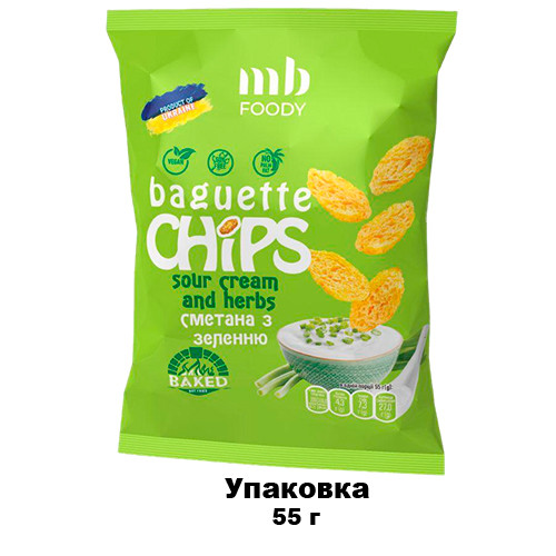 Baget CHIPS сметана і зелень, натуральні сухарики пшеничні, легка закуска з собою в кіно або на прогулянку