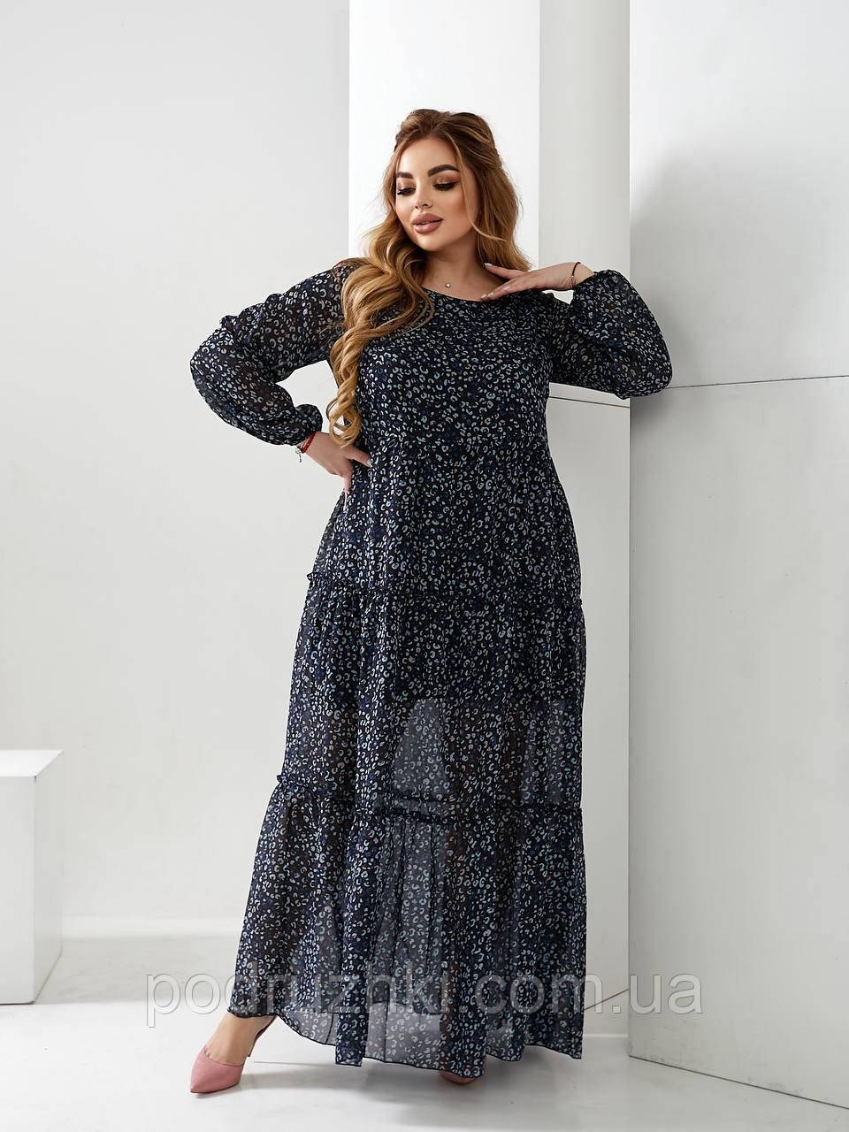 Шикарне жіноче плаття із шифону на трикотажній підкладці Розміри 50-52, 54-56, 58-60, 62-64, фото 1