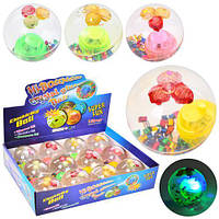 Стрибуни 6,5см, водяні, світло, мішура, на бат(табл), ЦІНА ЗА УП. 12ШТ, 4кольори, в дисплеї, 28*7*20см