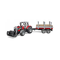 Спецтехника Bruder трактор Massey Ferguson 7480 с погрузчиком и лесным прицепом 1:16 (02046)