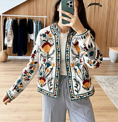 Вишитий піджак із льону, молодіжна накидка білого кольору з вишитими візерунками розміри S, M, L