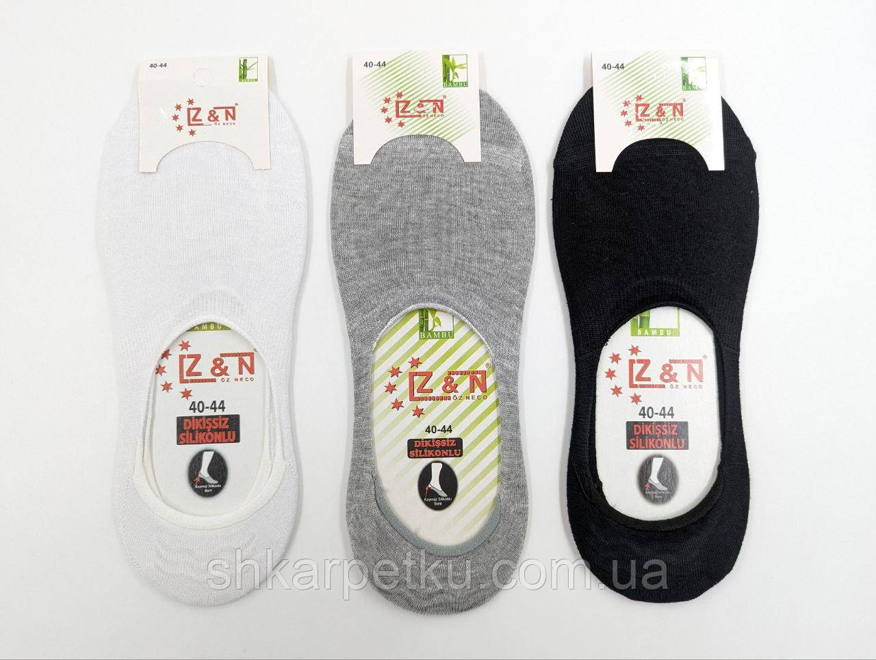 Чоловічі сліди бамбук Z & N однотонні з силіконом 40-44 12 па/уп мікс кольорів, фото 1