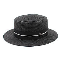 Стильная шляпка канотье черного цвета с небольшими полями