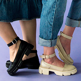 Шкіряні туфлі жіночі на тракторній підошві чорного кольору  “Style Shoes”