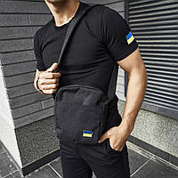 Комплект футболка черная с флагом Украины + Шорты черные + Барсетка / Повседневный спортивный набор для мужчин